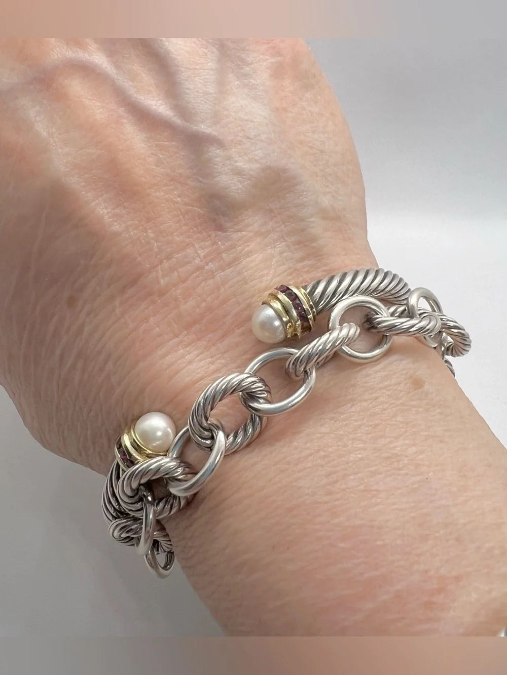 David Yurman 5mm Pearl Bracelet With Ruby And Gold - Picture 11 of 11